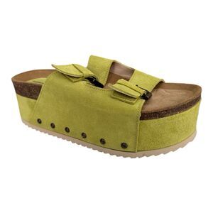 FP X Intentionally Blank Cooper 2 Platform Sandals Suede Pistachio Size 38/7.5-8